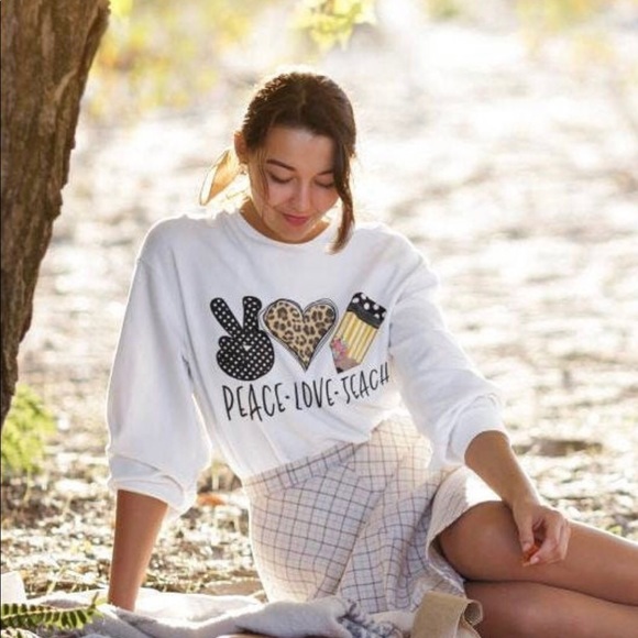 Gildan Sweaters - Peace Love Teach women’s Plus size sweatshirt